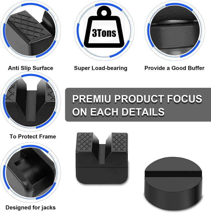 Tussgey 【Upgrade】 8 Pcs Universal Floor Jack Pad, 2 Types Jack Stand Pads Adapter with Anti-Slip Design, Premium Rubber Slotted Frame Rail Pinch Welds Protector, Strong Jack Stand Accessories for for Cars - Image 2